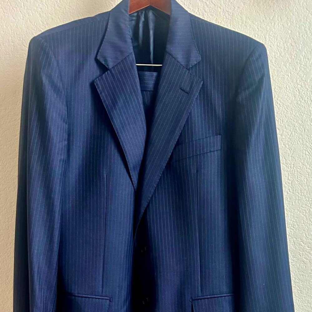Daniel Cremieux Suit Men 42R 36W L Drop Navy Pinstripe 100% Wool Made in Italy